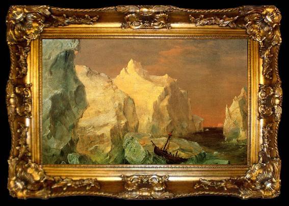 framed  Frederic Edwin Church Icebergs and Wreck in Sunset, ta009-2